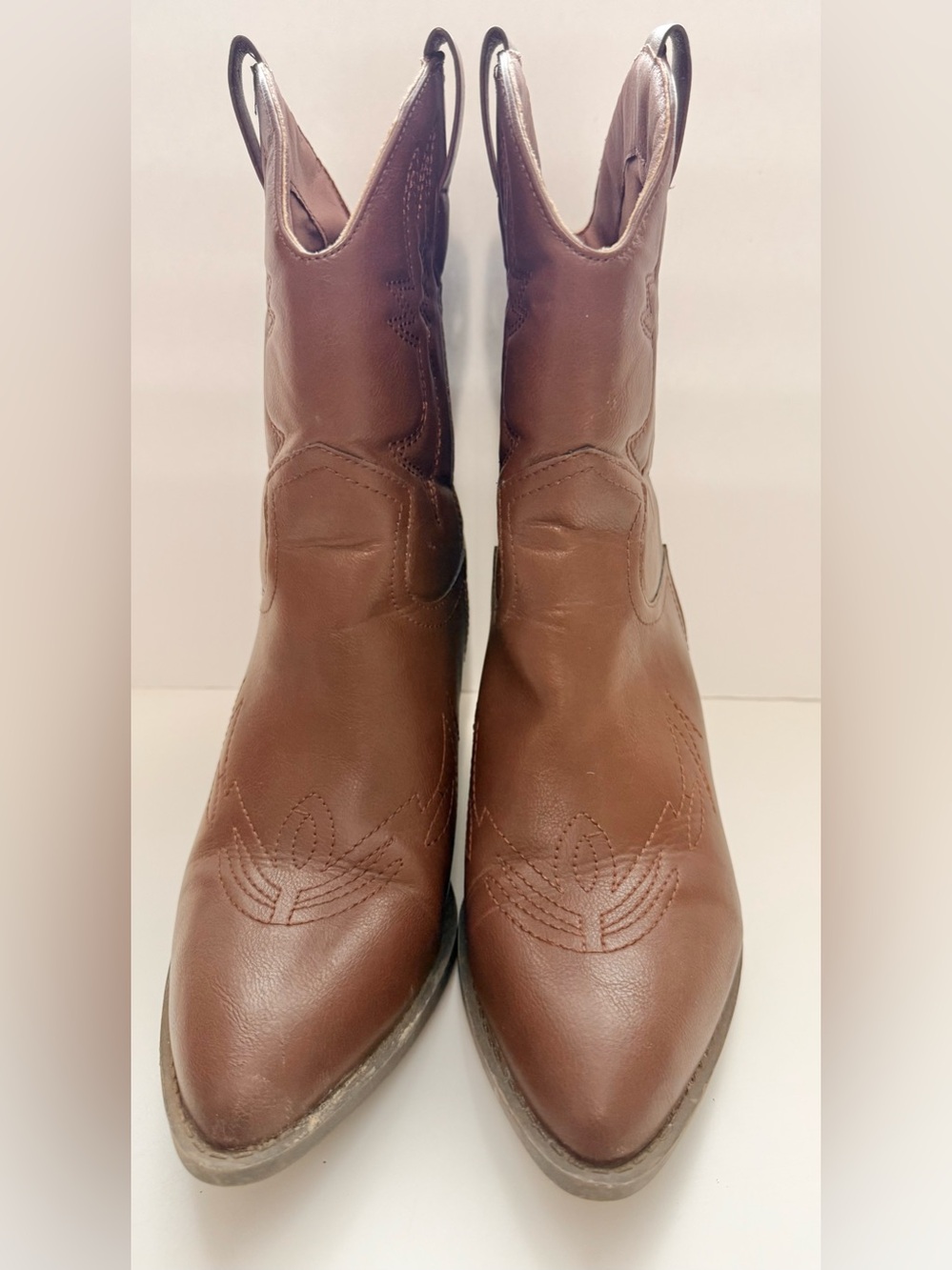 Brown Western Block Heel Ankle Boots - Picture 3 of 8